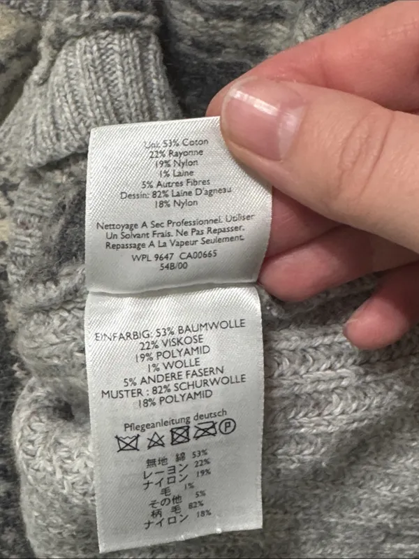 Vintage Eddie Bauer Ribbed Gray Fair Isle Nordic Buttoned Sweater Cardigan sz Mp - Image 10