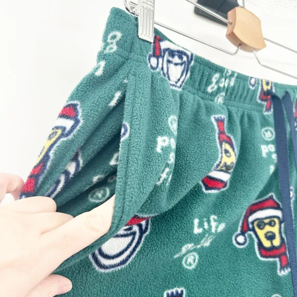 Life Is Good Womens Christmas Dog Santa Hat Fleece‎ Lounge Sleep Pajama Pants L - Image 4