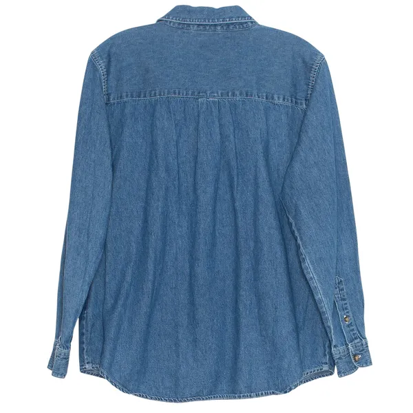Vintage Basic Editions Holiday Top Denim Embroidered Festive 90s Button Medium Blue - Image 2