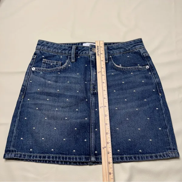 Current/Elliott Size 25 Cotton Blue Denim Studded Mini Skirt Distressed‎ - Image 12