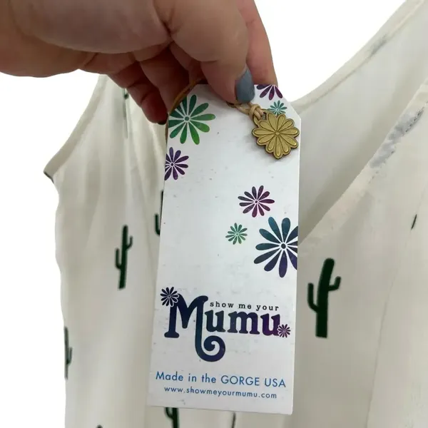 Show Me Your Mumu Remy Romper White‎ Green Cactus Print Button Size Small - Image 10