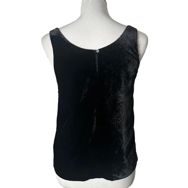 J.Crew 90s Whimsigoth Grunge Scoop Neck Plush Velour Tank‎ Top Shell 0 Black - Image 5