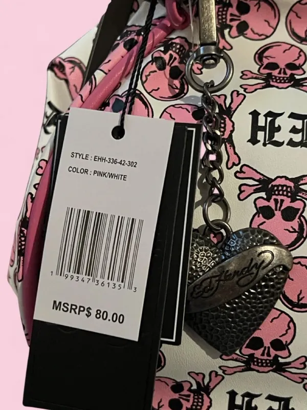 Ed Hardy Pink Skull Print Clutch with Embellished Crest Patch - Image 4
