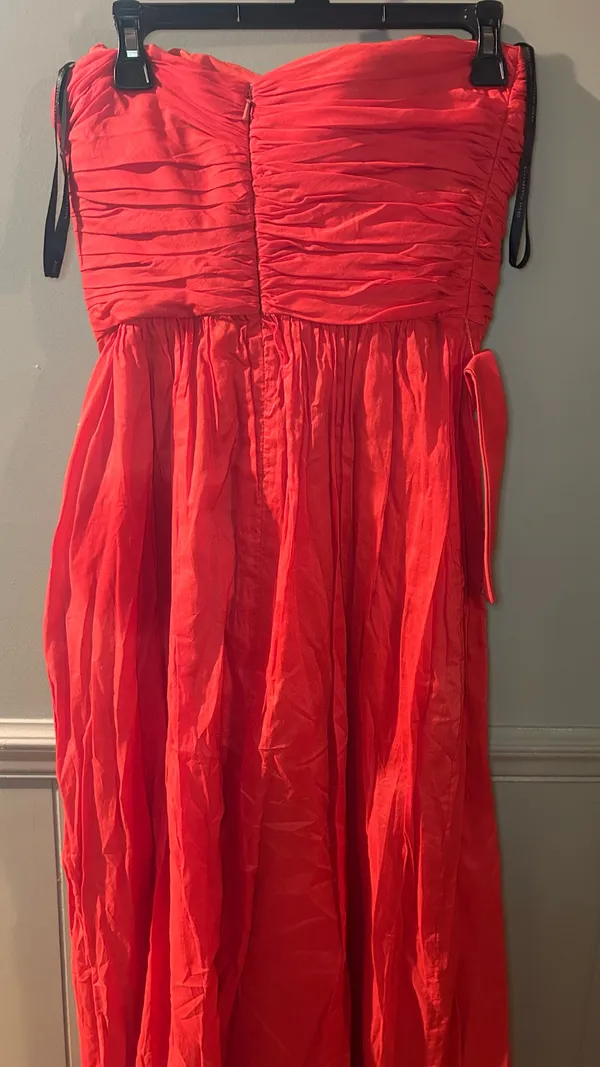 Dessy Collection Strapless Ruched Maxi Dress in "Firecracker" - Image 5