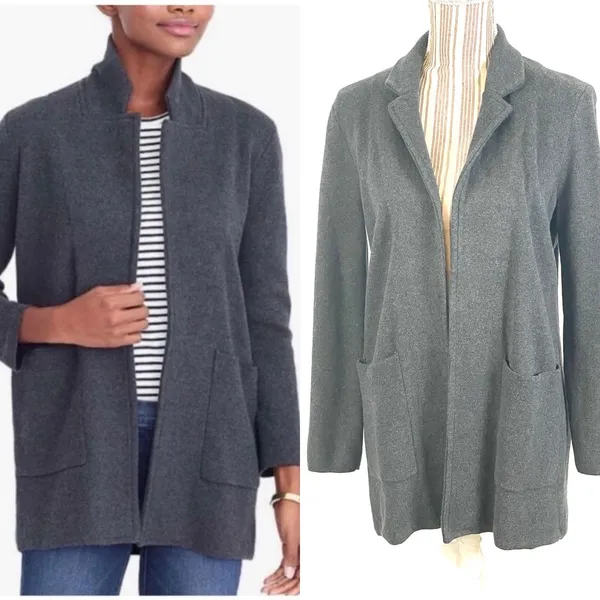 J CREW Gray Sophie Open Front Knit Jacket With Pockets Size Medium - Image 2
