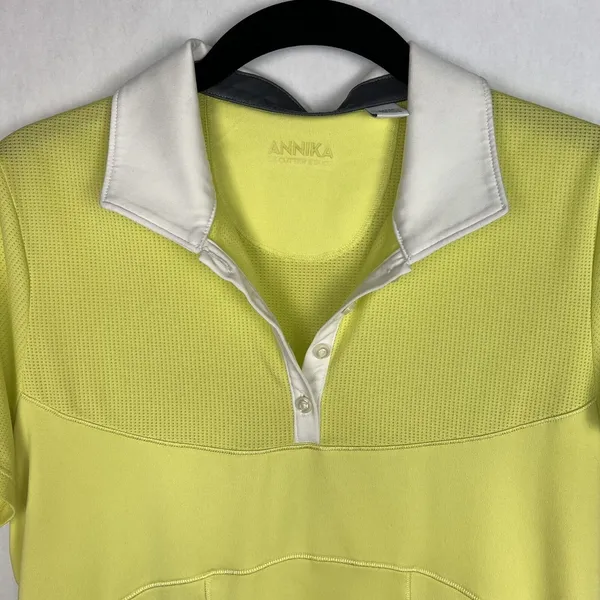 Annika Cutter & Buck Womens Medium Green Golf Polo Collar Half Button Down Shirt - Image 5