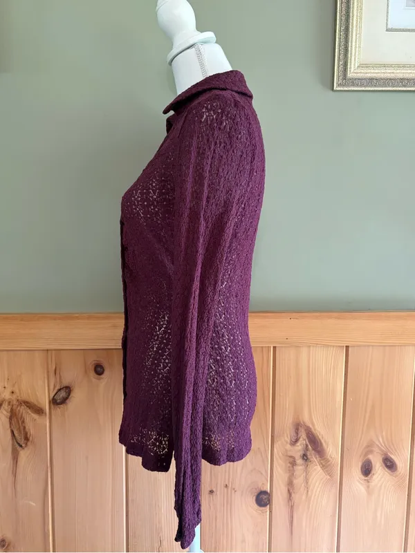 NATURAL LIFE Plum Lace Knit Button-Down Shirt size Large - Image 3