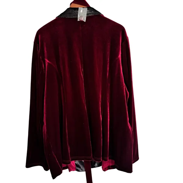Agnes Orinda Womens 3X Burgundy Velvet Blazer Metallic Glitter Lapel Jacket NEW - Image 3