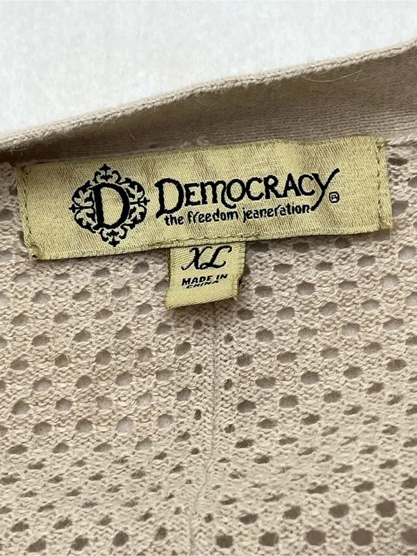 Democracy Beige Angora Blend Open Knit Pocket Draped Open Front Cardigan XL - Image 6