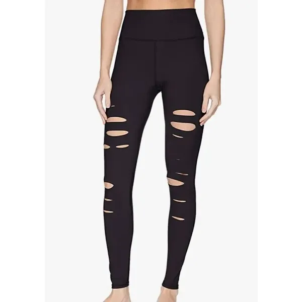 Alo Yoga High Waist Slash Leggings XS Black Cutout Detail - Image 9