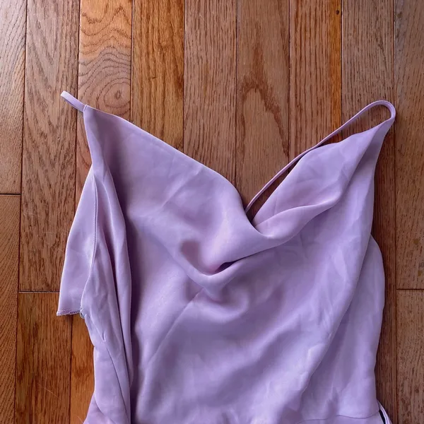 The Clothing Company pink mauve pastel purple cowl neck wrap bow formal mini dress - Image 2