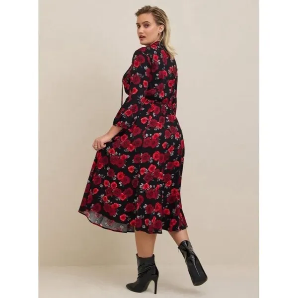 Womens Size 2 2X Torrid Midi Neck Tie Floral Dress NWT - Image 2