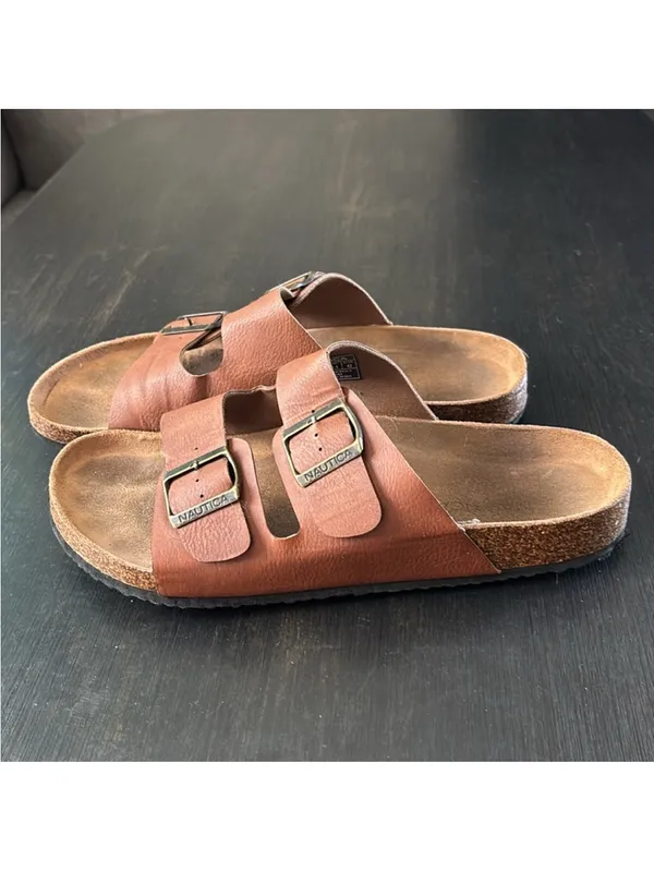 Nautica Tan Brown Double-Strap Buckle Slide Sandals - Image 3