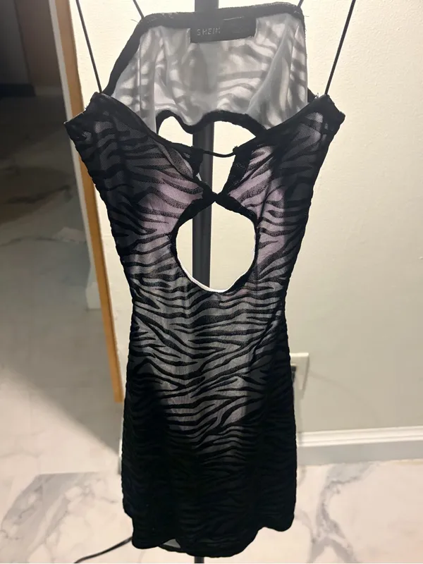 SHEIN Black Zebra-Print Cutout Mini Dress - Image 2