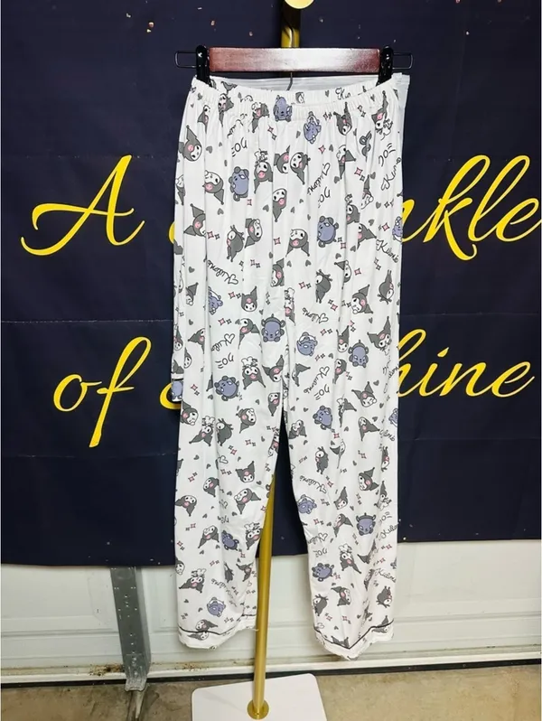 Kumari Womens Large 3 Piece Pajama Set Cat Print Button Top Shorts Pants PJs - Image 6