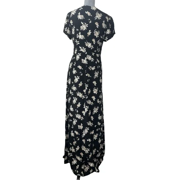 Sanctuary Black Floral Maxi Dress Small Wedding Guest Front Slit V-Neck - Image 3