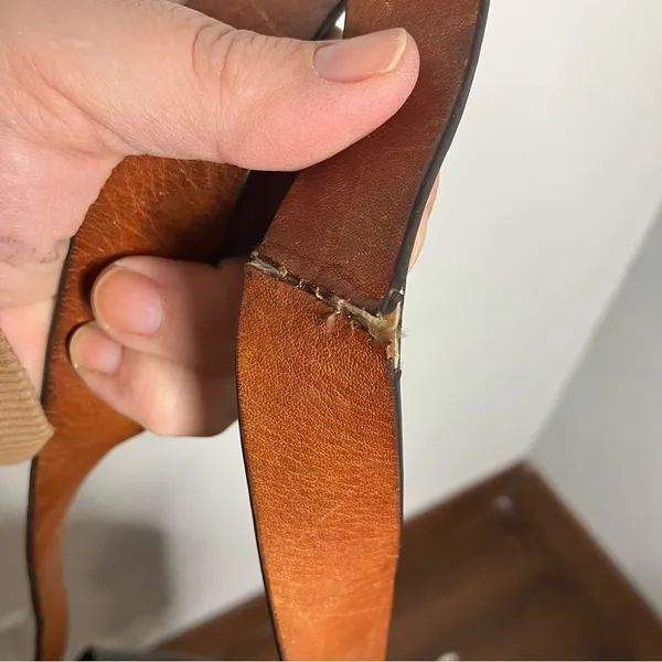 Fossil Harper flap crossbody bag black leather‎ brown leather strap medium size - Image 16