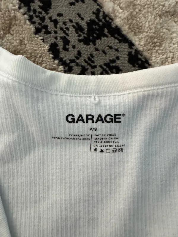 Garage White Ribbed V-Neck Cropped Top  - Image 3