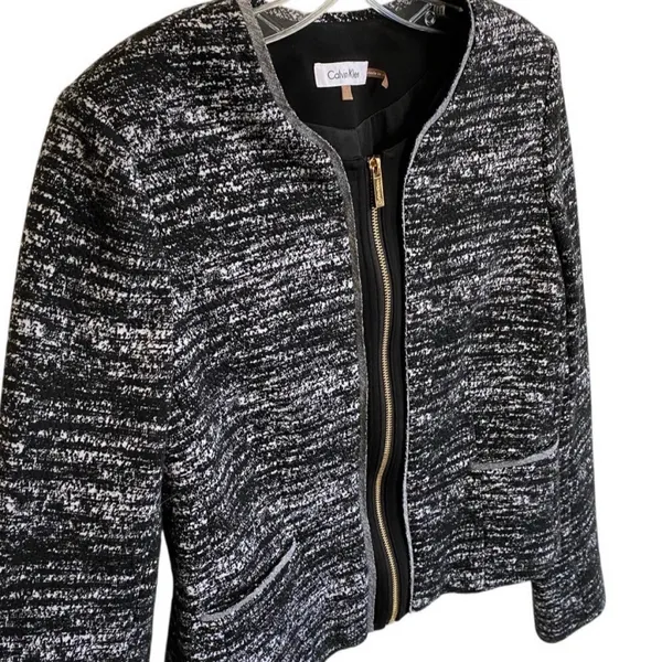 Calvin Klein‎ Black White Full Zip Career Blazer Jacket Womens 8 Classic - Image 8