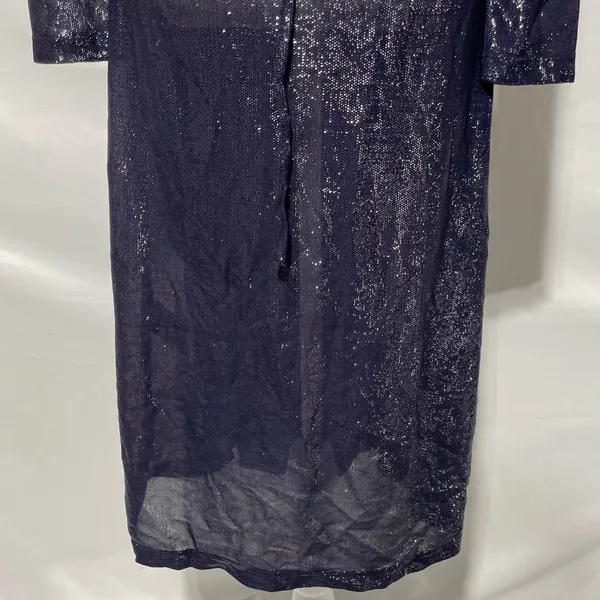 & Other Stories Sheer Metallic Long Sleeve Midi Wrap Dress Navy Blue Size 2 - Image 13