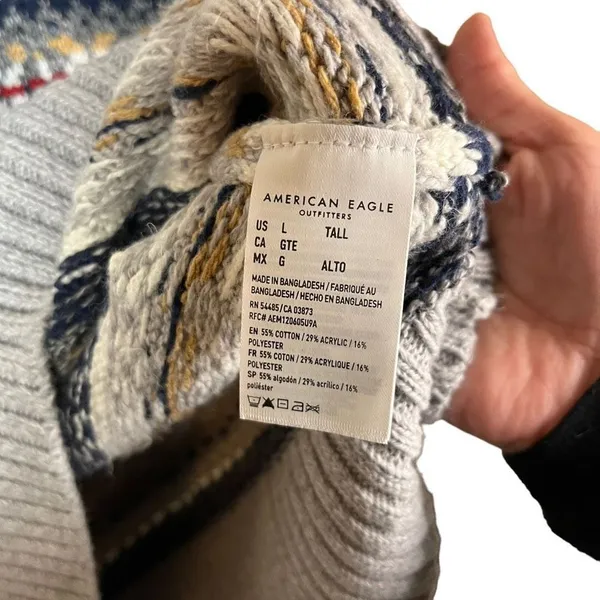 American Eagle Mens Super Soft Fair isle Crew Neck Sweater Large Tall - Image 7