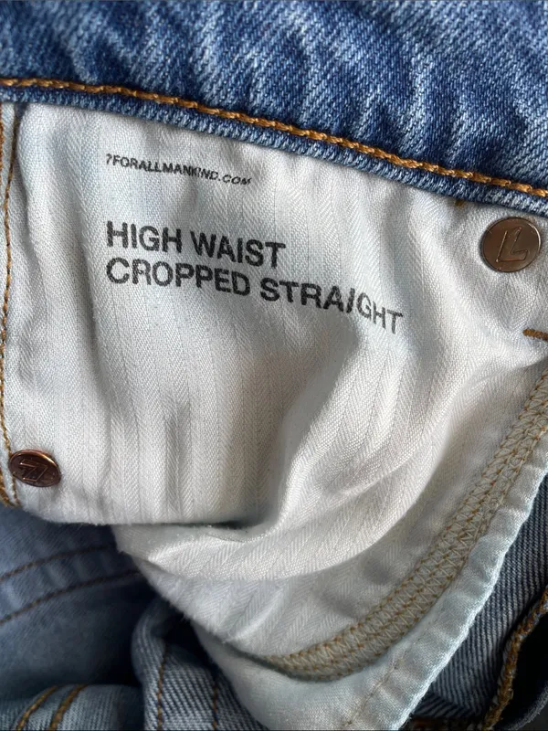 7 For All Mankind Medium Blue High Waist Cropped Straight Jeans - Image 4