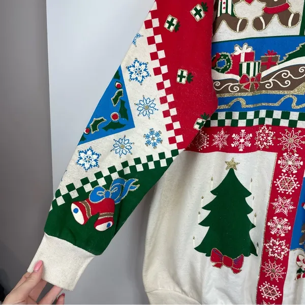 Vintage 90s Christmas Pullover Crewneck Sz Medium Graphic Retro - Image 5