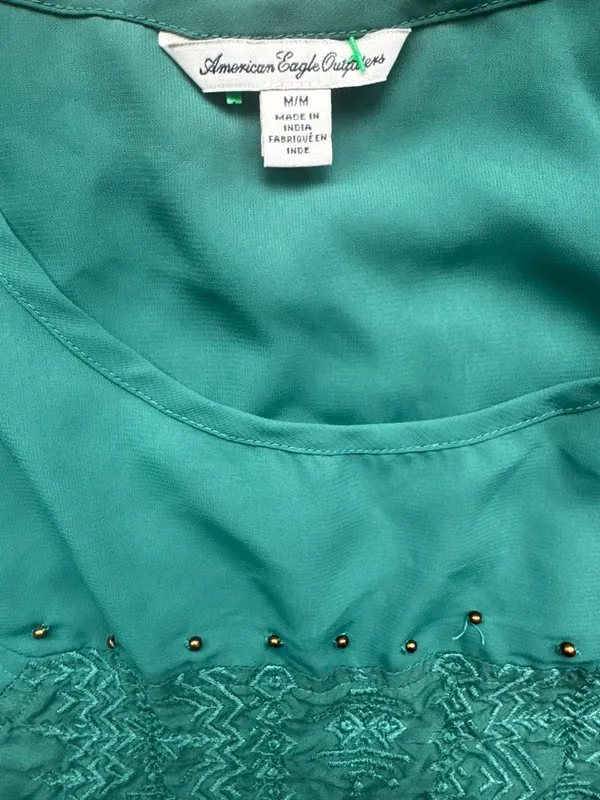American Eagle Green Embroidered Boho Beaded Tank Top - Image 4