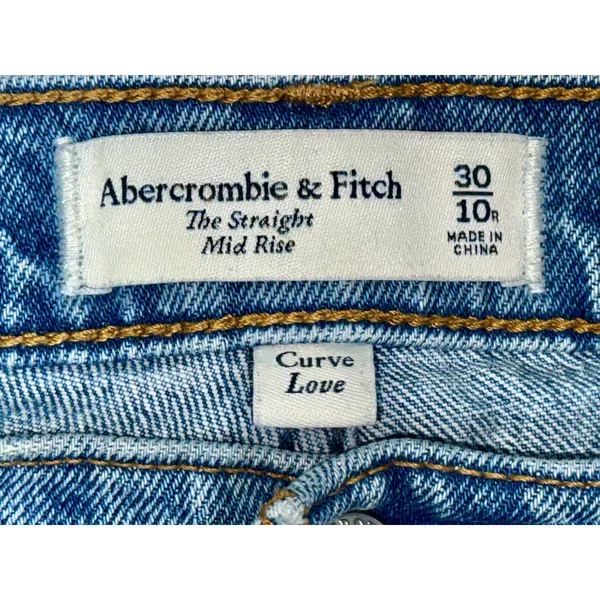 Abercrombie & Fitch Curve Love The Straight Mid Rise Blue Denim Jeans Size 30 10 - Image 3