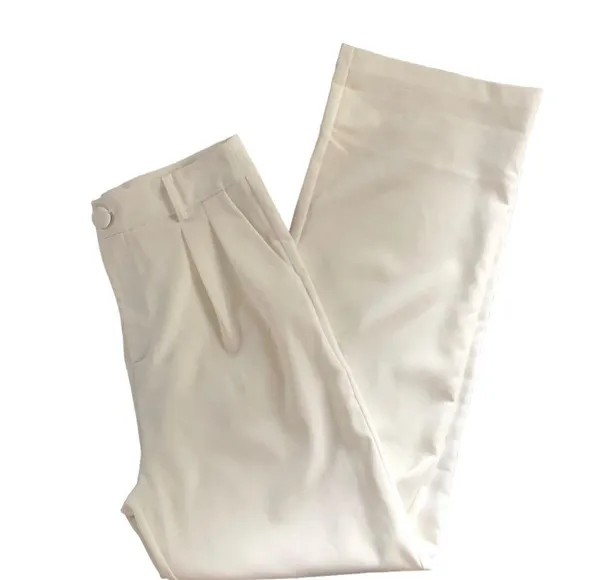 4th & Reckless High Waisted Trouser Pant Sz. 8 Ivory Pleated Pocked Wide Leg - Image 4