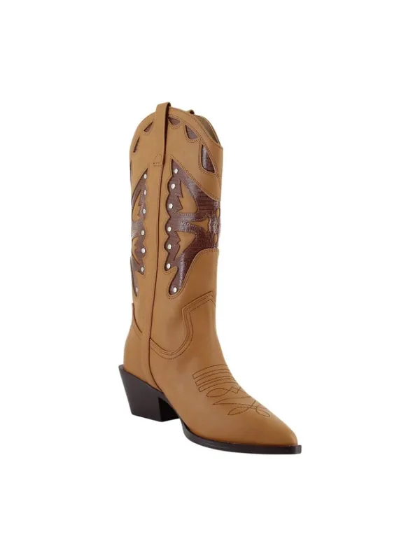 NWT Madden Girl Faux Leather Stud Pointed Toe Western Boots Natural Brown 8M - Image 7
