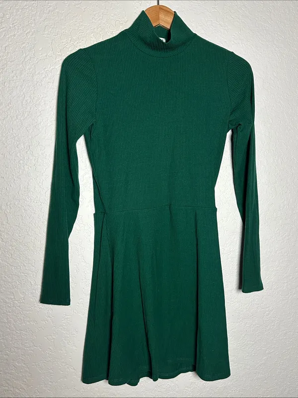 Reformation Emerald Maya Ribbed Dress Fall Holiday Turtleneck Mini Long Sleeve - Image 3