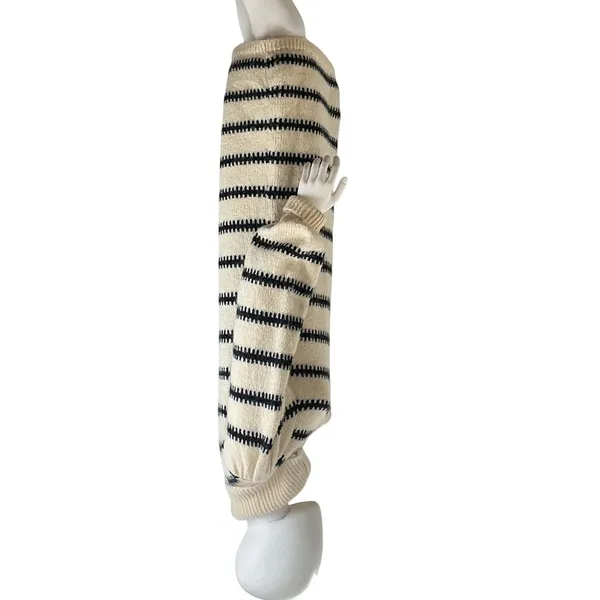 Pieces Womens Striped Quarter‎ Zip Sweater Dress Cream Black S Balloon Sleeve - Image 3