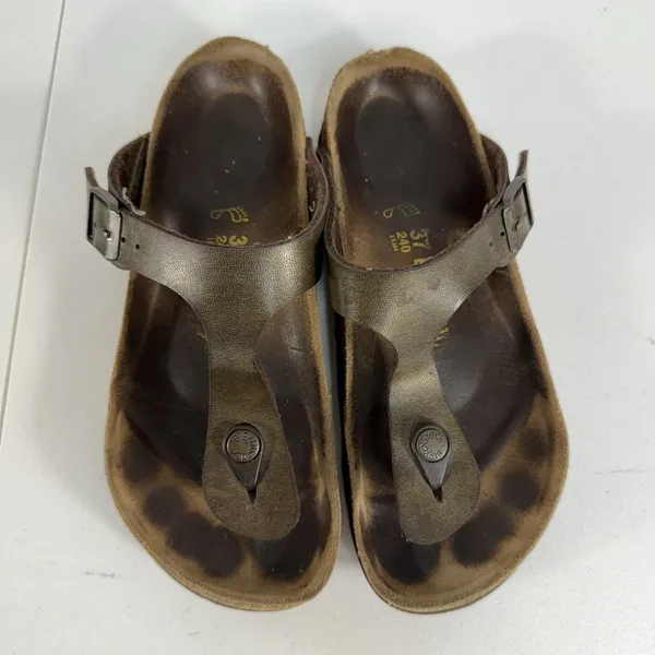 Birkenstock Gizeh 37 US 6 Sandals Metallic Bronze‎ Birko-Flor Thong Women's - Image 8