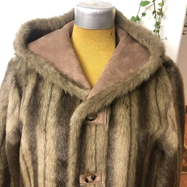 Dennis Basso Coat Reversible Faux Suede Fur Mink Brown Hooded - Image 10