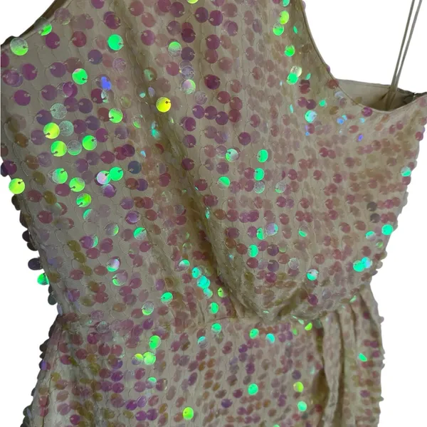 ✨ SAYLOR Kyrie One-Shoulder Sequin‎ Mini Dress Pink Champagne Small 🍾 - Image 4