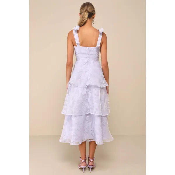 NWT LULUS Glamorous Sweetie Lavender Burnout Tie-Strap Bustier Midi Dress Sz XS - Image 3