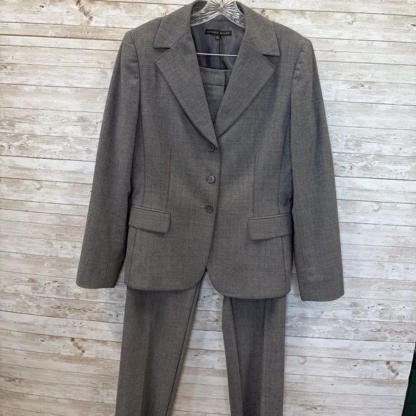 Antonio Melani Womens Pant Suit 2 Piece Gray 3 Button Raw Hem Trouser Topstitch - Image 8