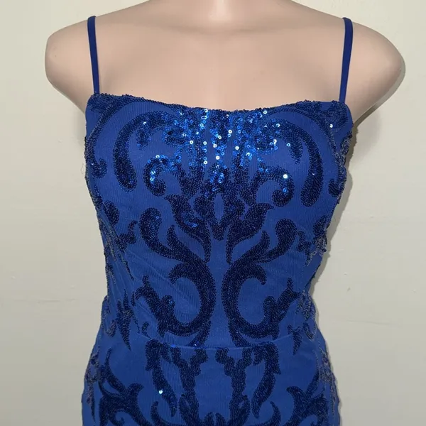 Blue Sequin Dress short woman size 4 wedding party nightclub homecoming - Image 2