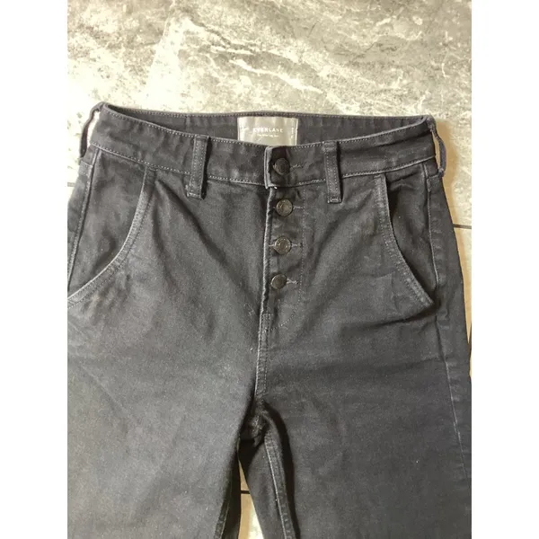 Everlane The Wide Leg Jean Black High Rise Button Fly Ankle Pants Size 26 Ankle - Image 2