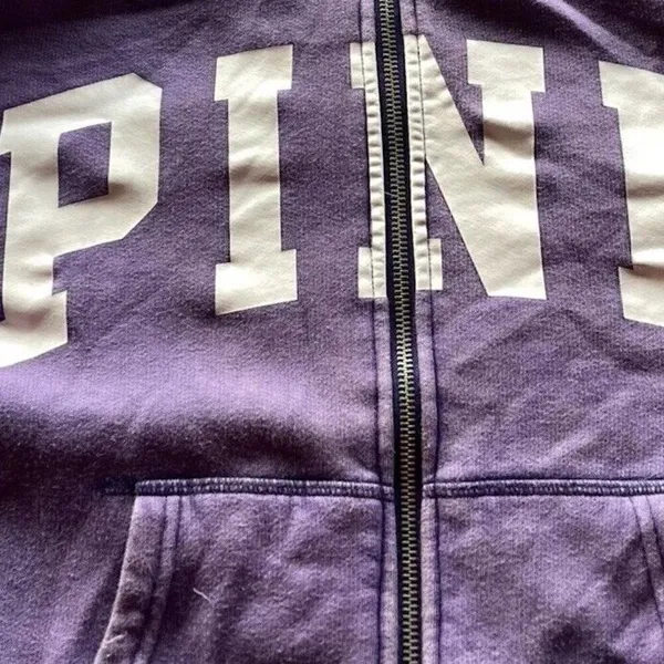 Victoria's Secret Vintage PINK Full Zip Hoodie Purple White Women's Size Large - Image 7