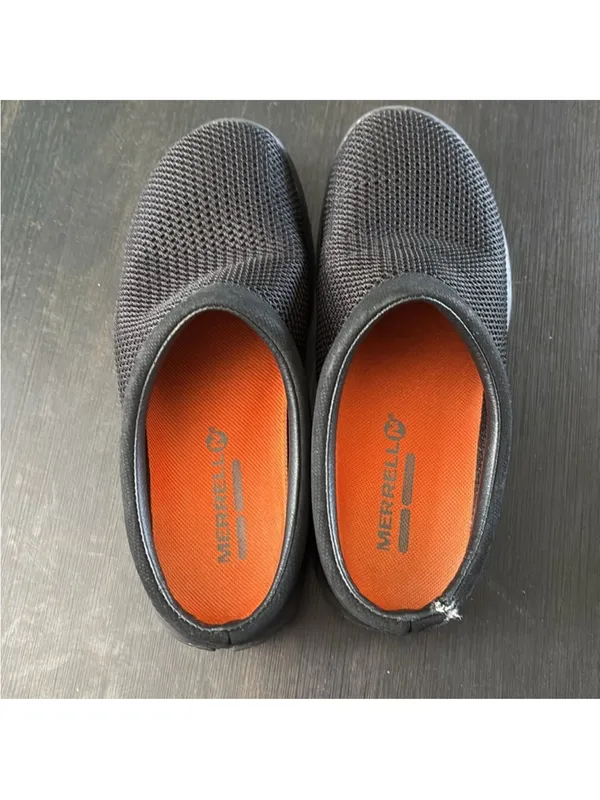 Merrell Women's Black Mesh Slip-On Clogs with Orange Insole Accents - Image 5