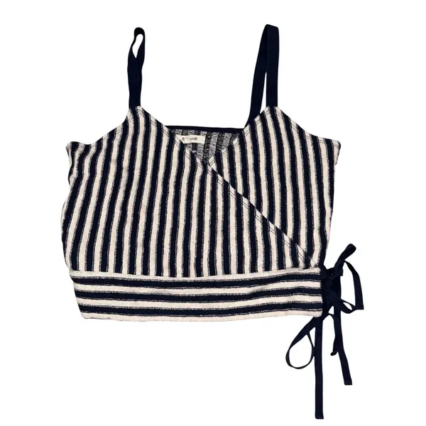 Madewell Navy Blue & Ivory Striped Jacquard Side Tie Faux Wrap Finale Cropped Tank Small - Image 6