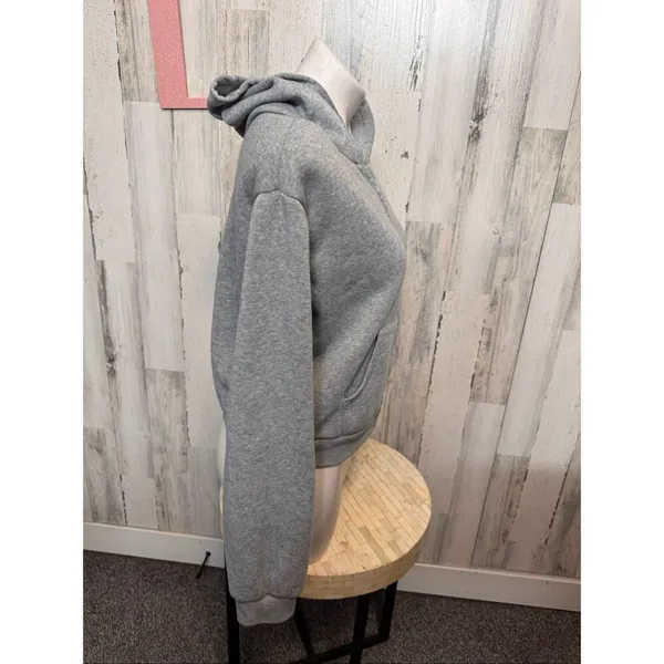 Gray Cropped Zip Up Hoodie Size Large Casual Basic Lounge Gray - Image 5