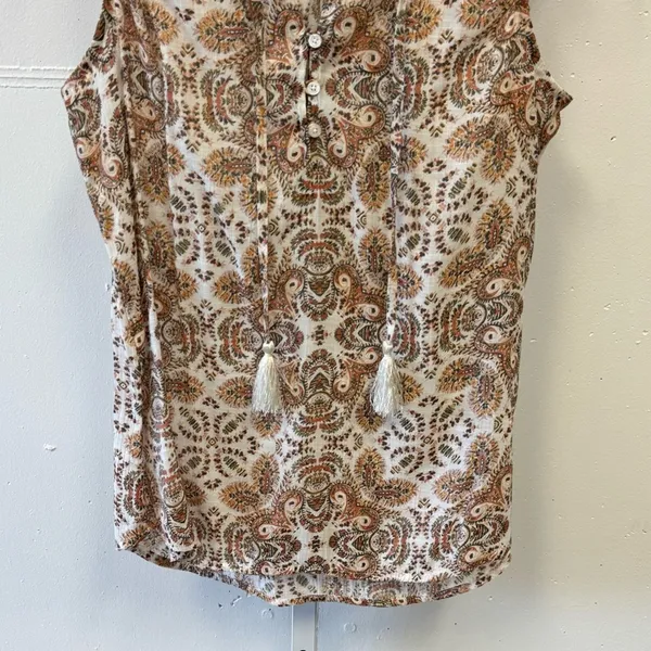 Artesia Boutique Sleeveless Boho Paisley Sleeveless Top Brown and Cream Medium‎ - Image 4