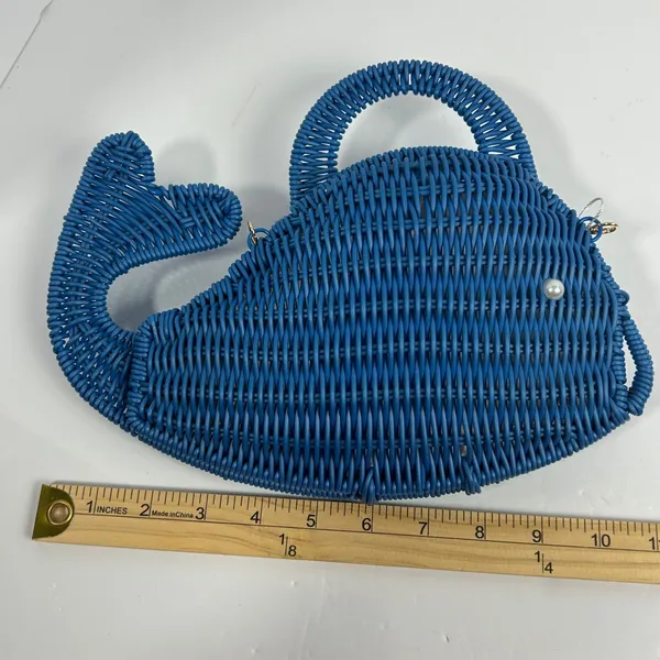 Tommy Bahama Blue Whale Wicker‎ Crossbody Bag Novelty Nautical Purse - Image 4