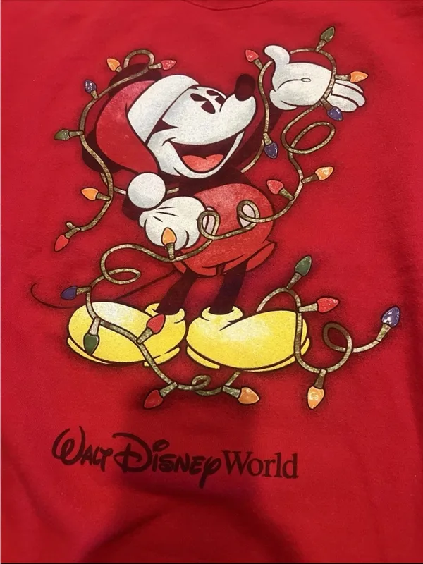 Y2K Walt Disney World Mickey Mouse Red Holiday Christmas Sweatshirt XL Vacation - Image 2