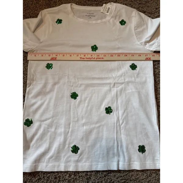 J. Crew White Sequin Clover Graphic T Shirt Size Medium NWT - Image 4