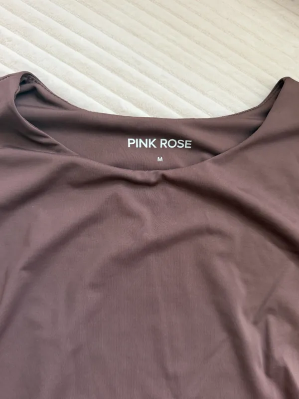 Pink Rose Chocolate Brown Long Sleeve Twist Front Top M - Image 2