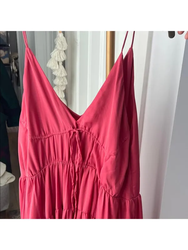 ZARA Babydoll Satin Tiered Cami Maxi Dress in Plum Pink XS/S $89 - Image 3